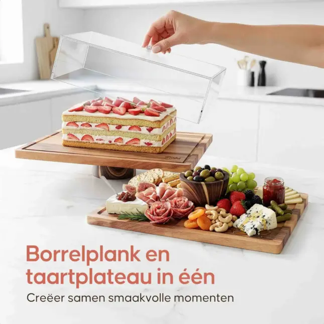 acaciahouten taartplateau met stolp acaciahouten taartplateau met stolp