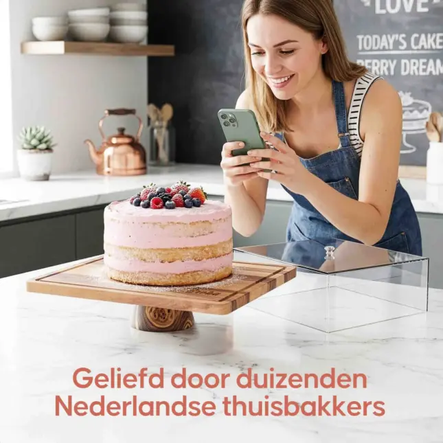 acaciahouten taartplateau met stolp acaciahouten taartplateau met stolp