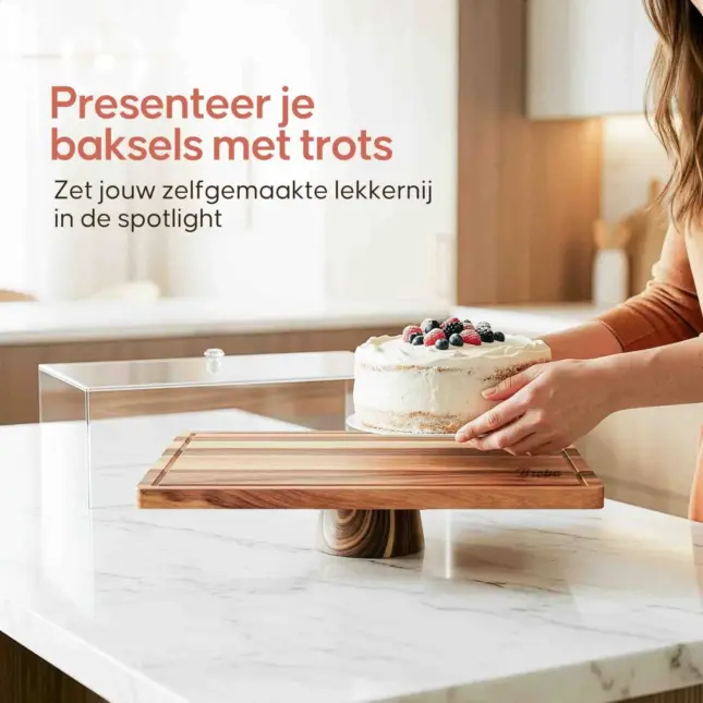 acaciahouten taartplateau met stolp acaciahouten taartplateau met stolp