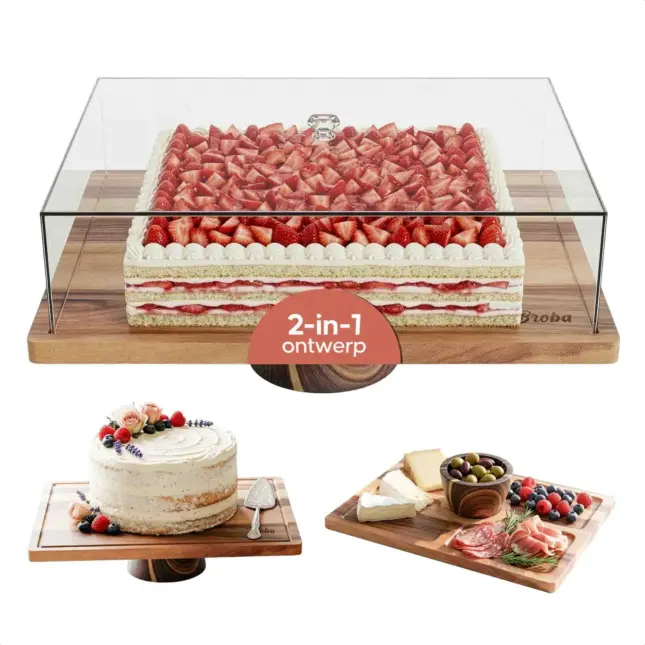 acaciahouten taartplateau met stolp acaciahouten taartplateau met stolp