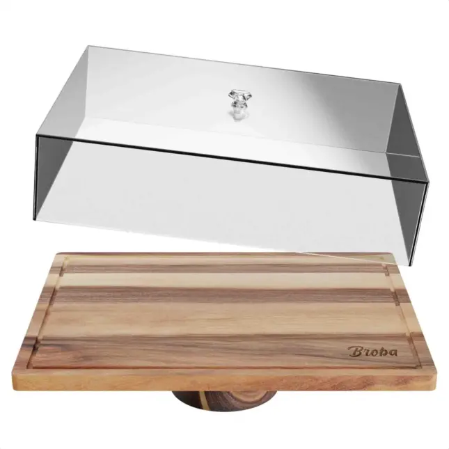 acaciahouten taartplateau met stolp acaciahouten taartplateau met stolp