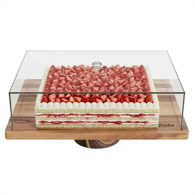 acaciahouten taartplateau met stolp