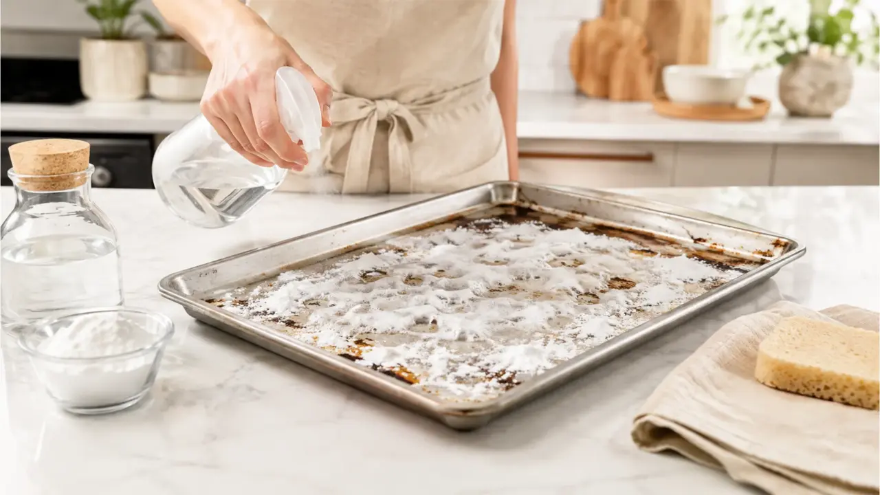 De makkelijkste methode: bakplaat schoonmaken met baking soda en azijn